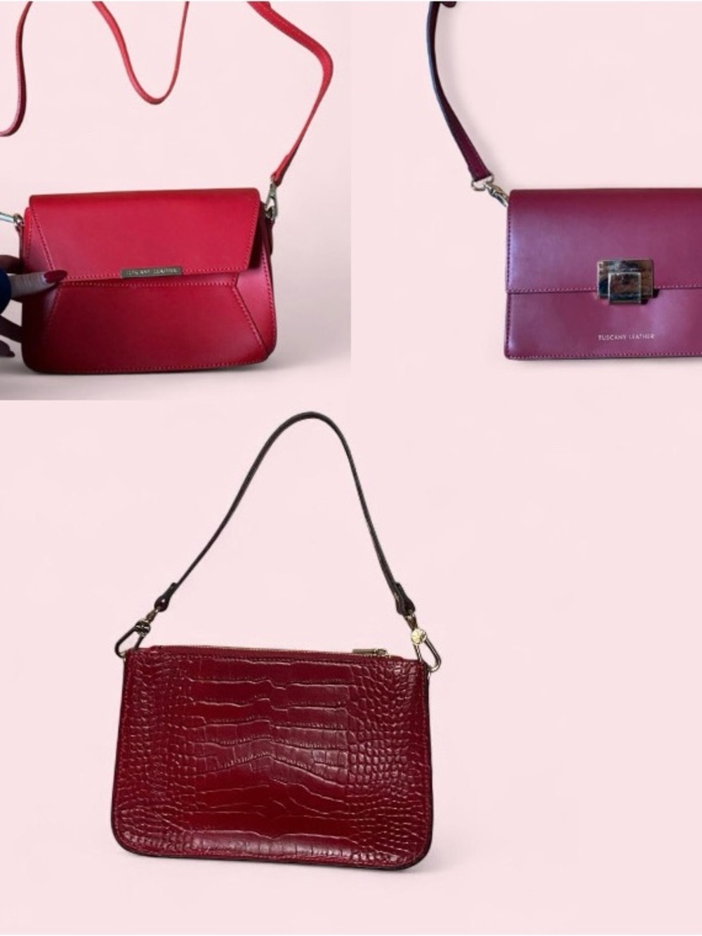 3 Red Tuscany Leather Italian Bags purses